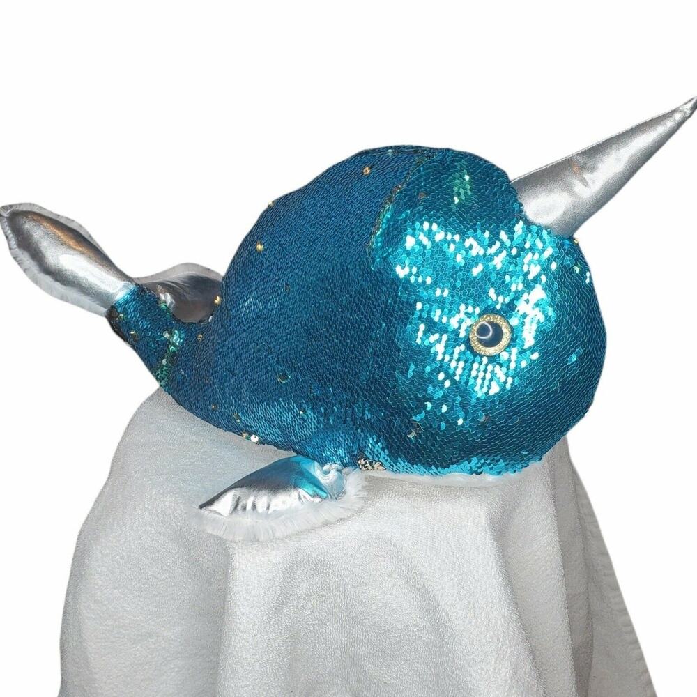 Dan Dee Collectors Choice Narwhal Whale 2 sided sequin sparkles Large plush